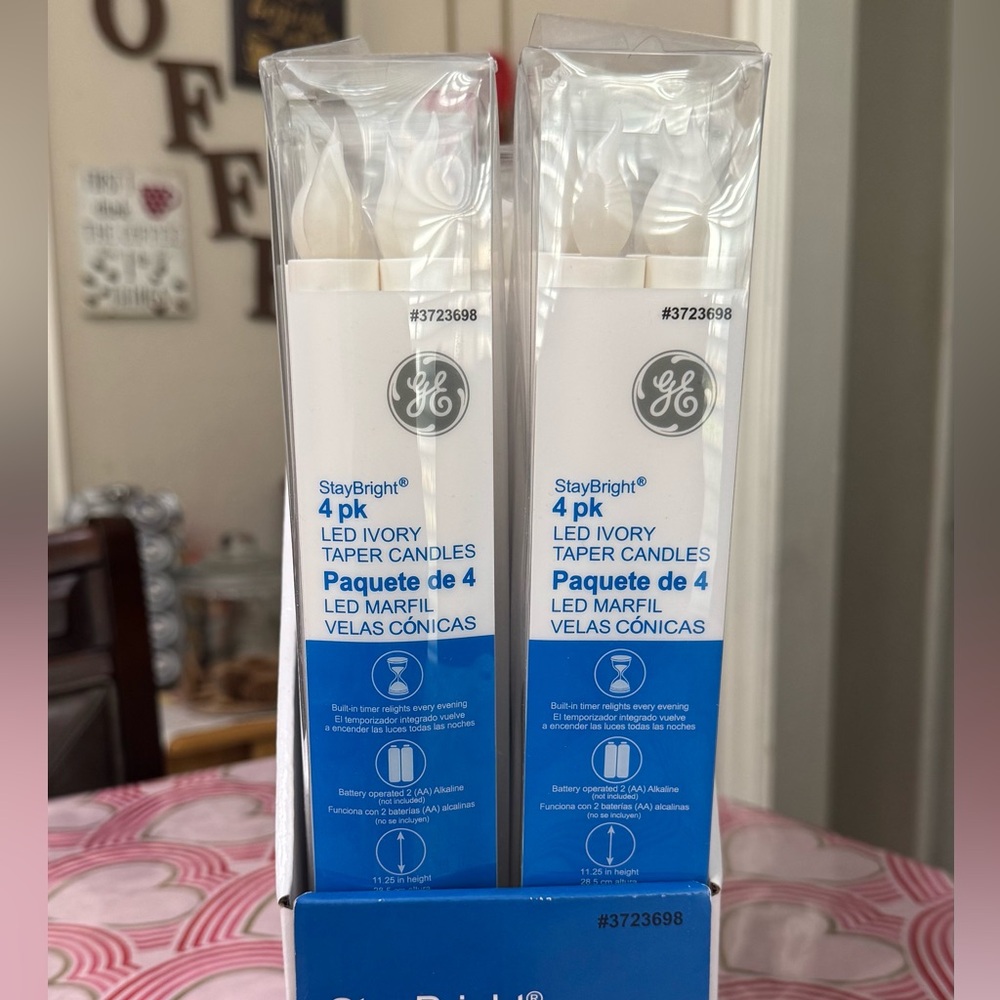 GE StayBright "2 Sets" LED Ivory Taper 11.25 inch Candles with Timer 4-Pack